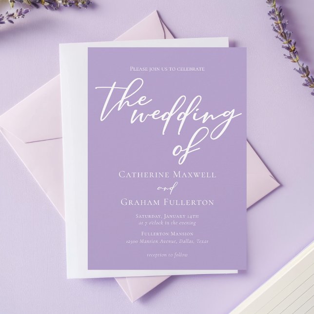 Invitación Boda Lilac White Script por la tarde (Subido por el creador)