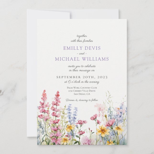 Invitación Boda Lilac Wildflower de Francia (Anverso)