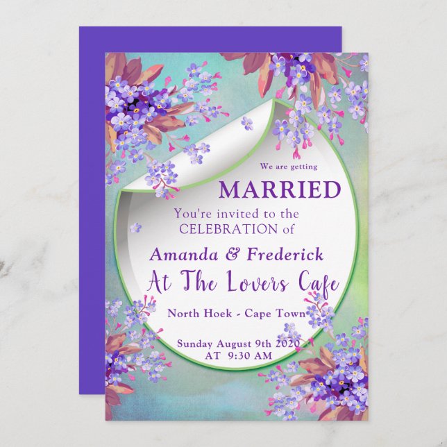 Invitación BODA Lilas Morado Nomeolvides (Anverso / Reverso)