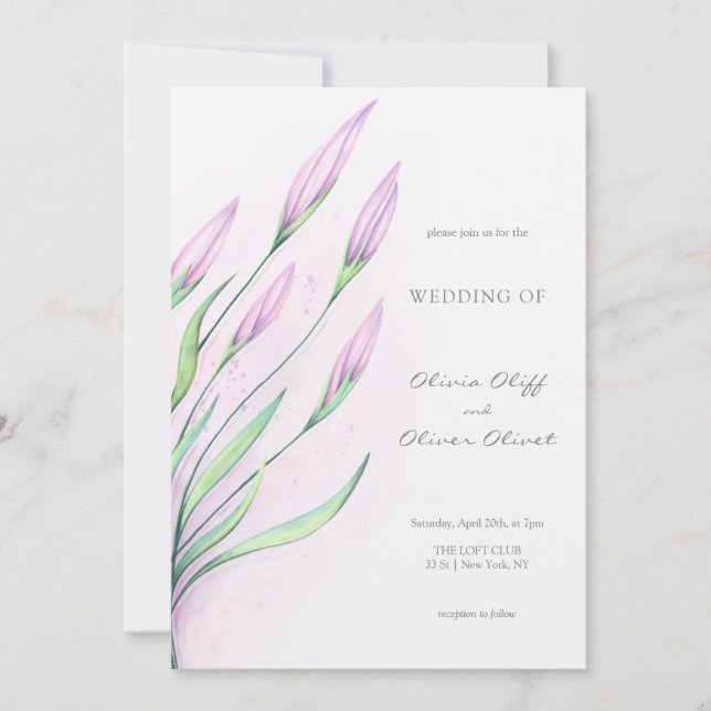 Invitación Boda Lilies Púrpura Suave (Anverso)