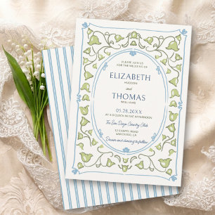 Invitación Boda Lily Valley Vintage Nouveau Polvo Azul