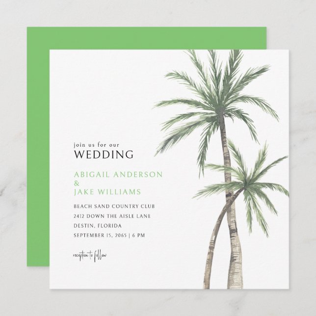 Invitación Boda Lime Green Palm Tree (Anverso / Reverso)