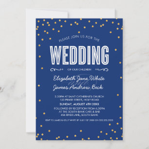 Invitación BODA lindo purpurina de oro confetti negrita azul 