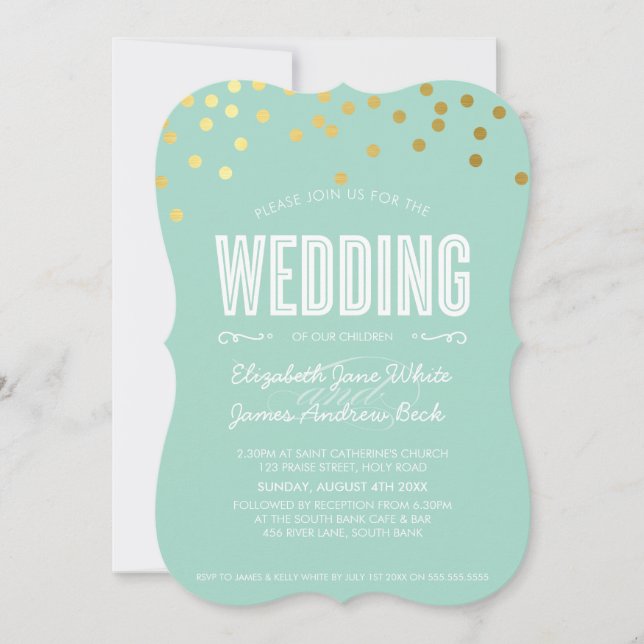 Invitación BODA lindo Relieve metalizado de oro confetti atre (Anverso)