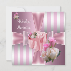 Invitación Boda Lindo Satén Rosa Raya de Plata Lazo