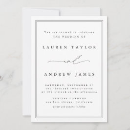 Invitación Boda Lineado Clásico Negro y Blanco Moderno