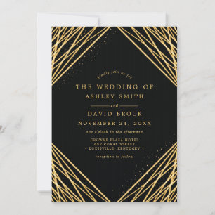 Invitación Boda Líneas Abstractas Geométricas Oro Negro