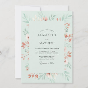 Invitación Boda lírica de flor de menta verde