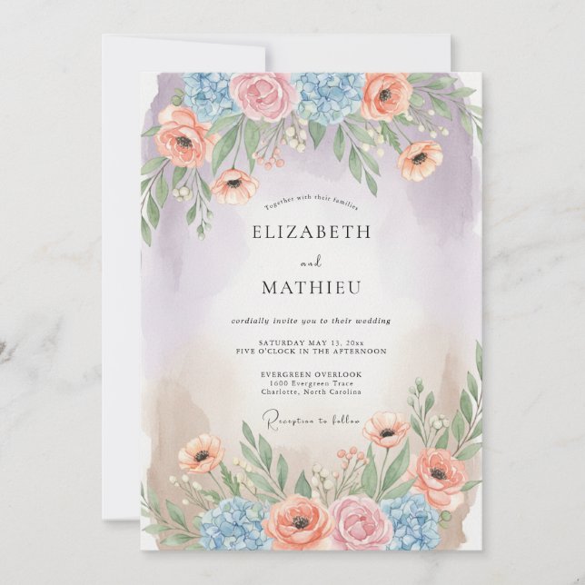 Invitación Boda lírica de primavera en melocotón (Anverso)