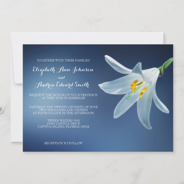Invitación Boda Lirio Blanco Sencillo (Anverso)