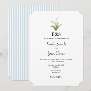 Invitación Boda Lirio de Valle Monograma Franja Azul