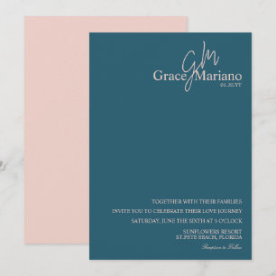 Invitación Boda Logotipo de letra mayúscula azul y rosa  