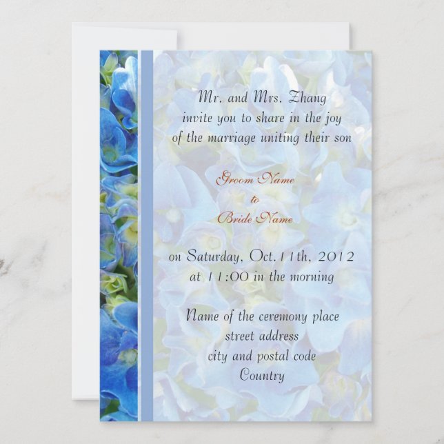 Invitación boda, los padres de Groom invitan a la hidrangea a (Anverso)
