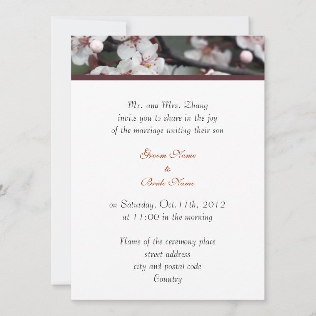 Invitación boda, los padres de Groom invitan a las flores de  (Anverso)