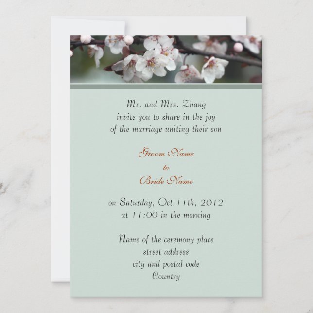 Invitación boda, los padres de Groom invitan a las flores de  (Anverso)