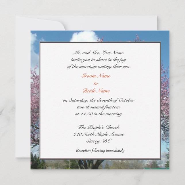 Invitación boda, los padres de Groom invitan al cerezo (Anverso)