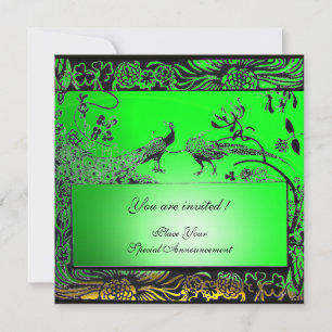 Invitación BODA LOVE BIRDS, esmeralda verde amarillo negro