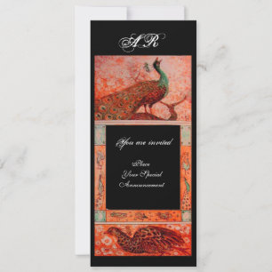 Invitación BODA LOVE PEACOCKS MONOGRAM naranja negro rojo