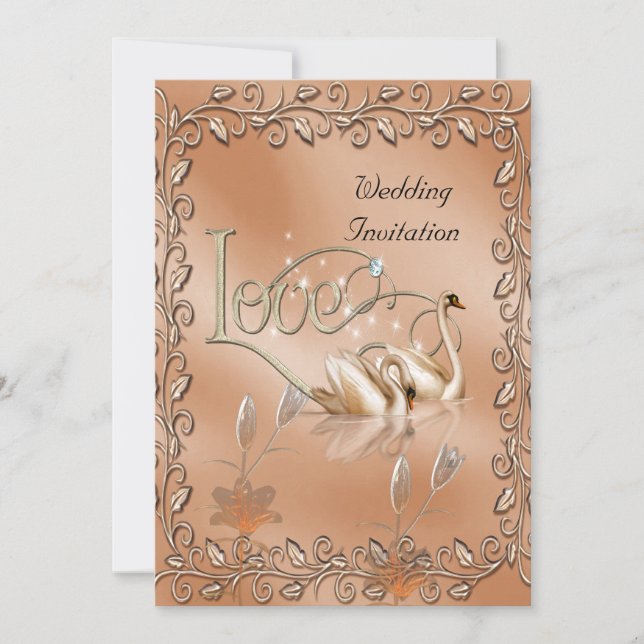 Invitación Boda Love Swans Floral (Anverso)