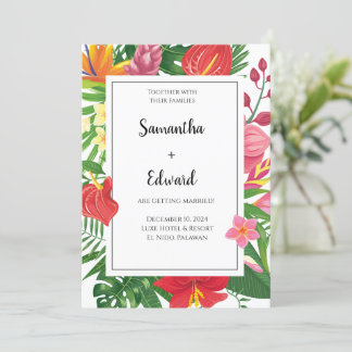 Invitación Boda Luau de Hojas Tropicales Casándose