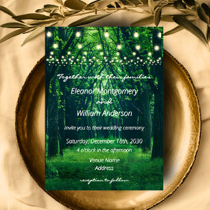 Invitación Boda Luces de Cadena Doradas Bosque de Fantasía