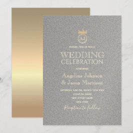 Invitación Boda Lujo Monograma de Plata y Oro