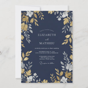 Invitación Boda Lujosa Crepuscular de Azul Marino