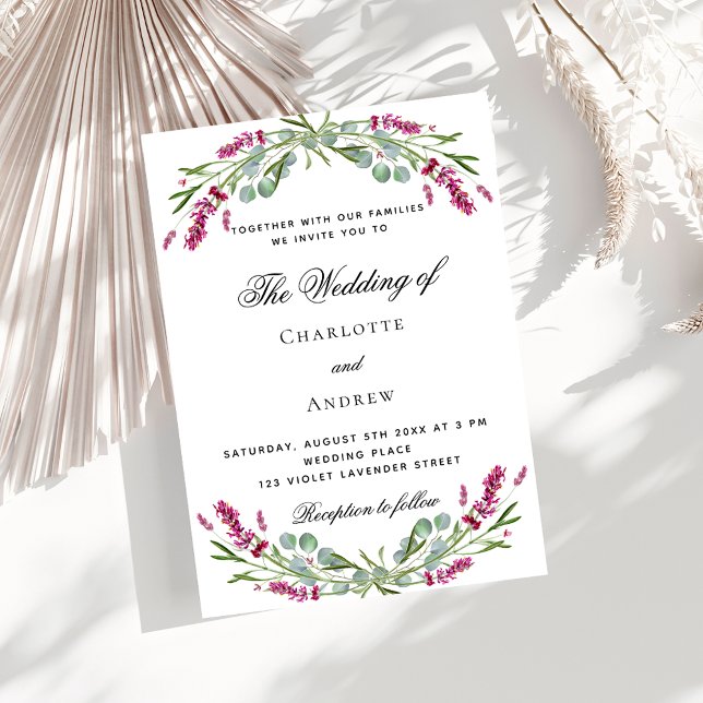 Invitación Boda lujoso de flores rosas de lavanda (Subido por el creador)