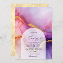 Invitación Boda lujoso de tinta morada y dorada