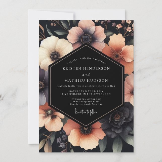 Invitación Boda Luminosa Carbón y Melocotón (Anverso)