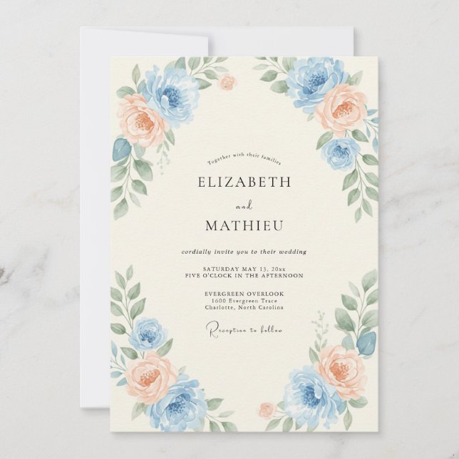 Invitación Boda luminosa de primavera azul cielo (Anverso)