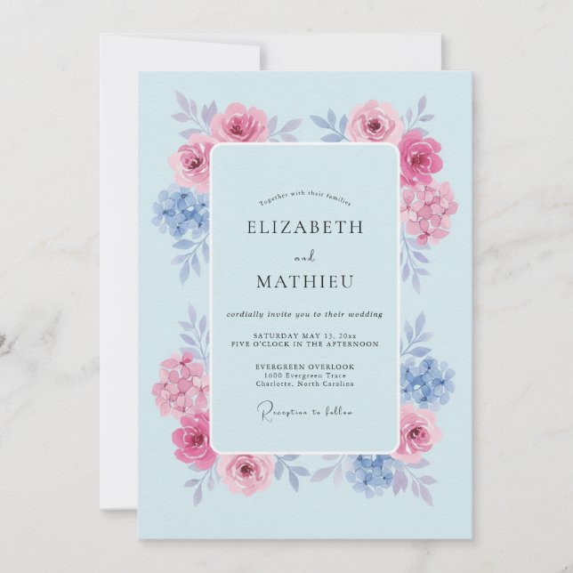 Invitación Boda Luminosa de Primavera Azul Pálido (Anverso)