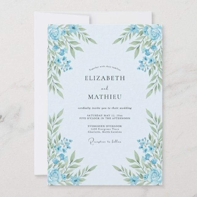 Invitación Boda luminosa de primavera en azul (Anverso)