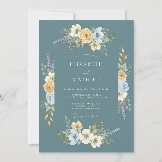 Invitación Boda luminosa de primavera en color turquesa (Anverso)