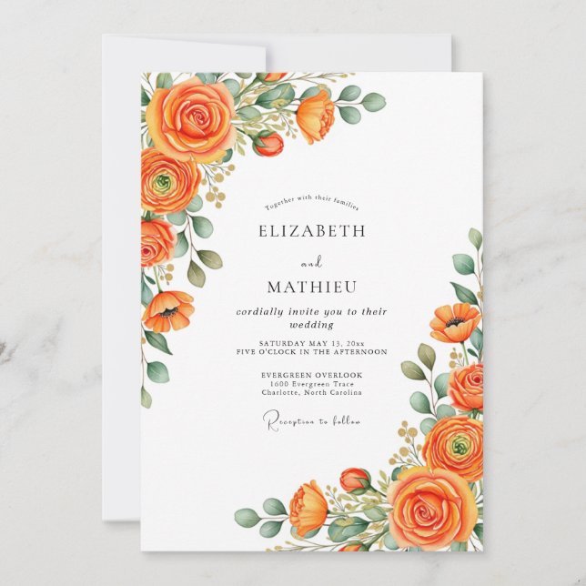 Invitación Boda luminosa de primavera naranja (Anverso)