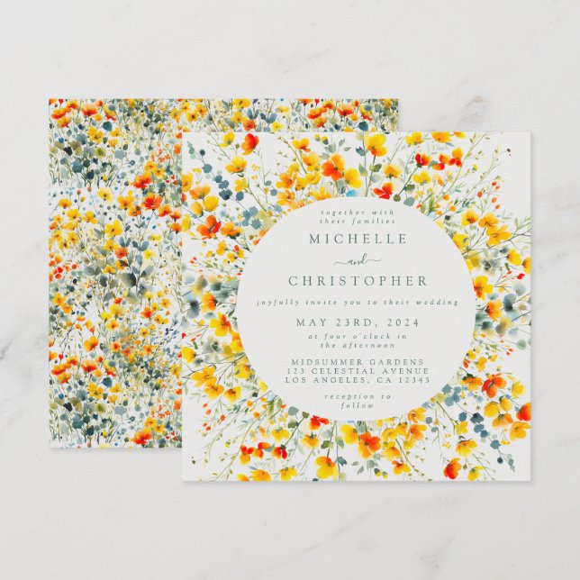 Invitación Boda luminoso de Floral Square (Anverso / Reverso)