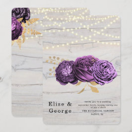 Invitación Boda Luminoso Purple Floral Wood String Lights