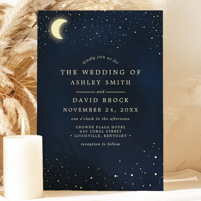 Invitación Boda Luna Estrellas Azul Medianoche Celestial (Subido por el creador)