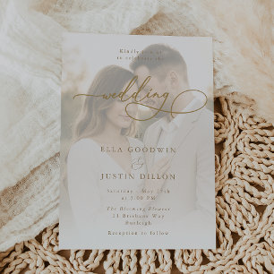 Invitación Boda Luxe Gold Script & Portrait