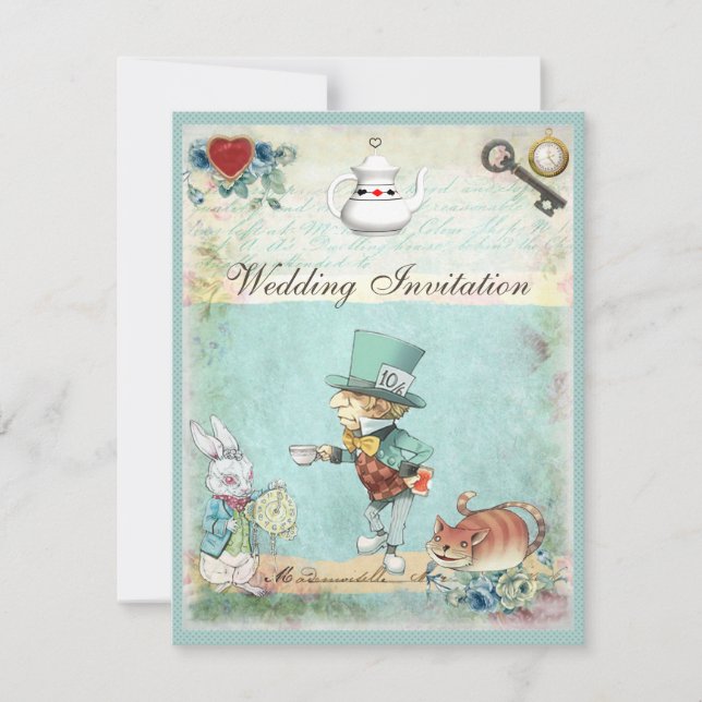 Invitación Boda Mad Hatter Wonderland (Anverso)