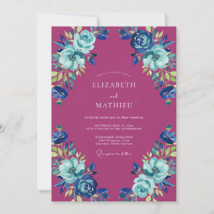 Invitación Boda Magenta Azure Ranunculus Eucalipto