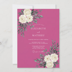 Invitación Boda Magenta Blanca Ranunculus Eucalipto