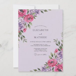Invitación Boda Magenta Ciruelo Ranunculus Eucalipto Polvorie