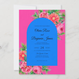 Invitación Boda Magenta Cobalto Gerbera Eucalipto