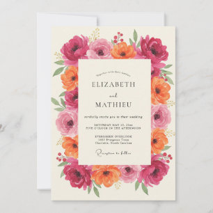 Invitación Boda Magenta Coral Ranunculus Eucalipto