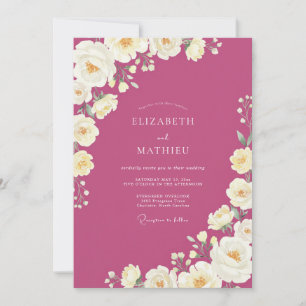 Invitación Boda Magenta Crema Ranunculus Eucalipto