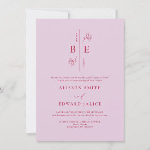 Invitación Boda Magenta de lavanda Escudo monograma moderno