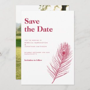 Invitación Boda Magenta De Pluma Mínima Guardar La Fecha