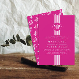Invitación Boda magenta de rayas blancas e iniciales