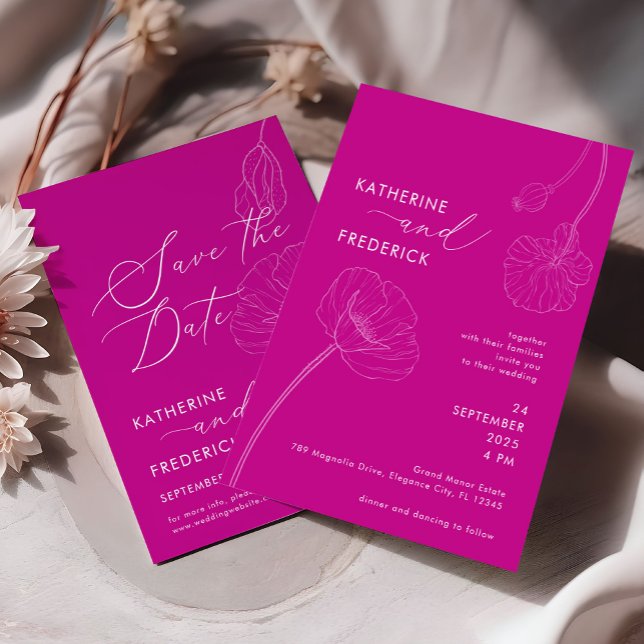 Invitación Boda Magenta Elegante de Flores Silvestres Negrita (Subido por el creador)